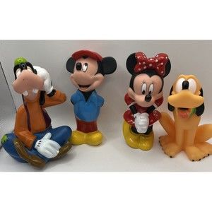 Lot of 4 Disney Mickey Mouse Minnie Pluto Goofy Vinyl  Figures Bath Toys 5.5"